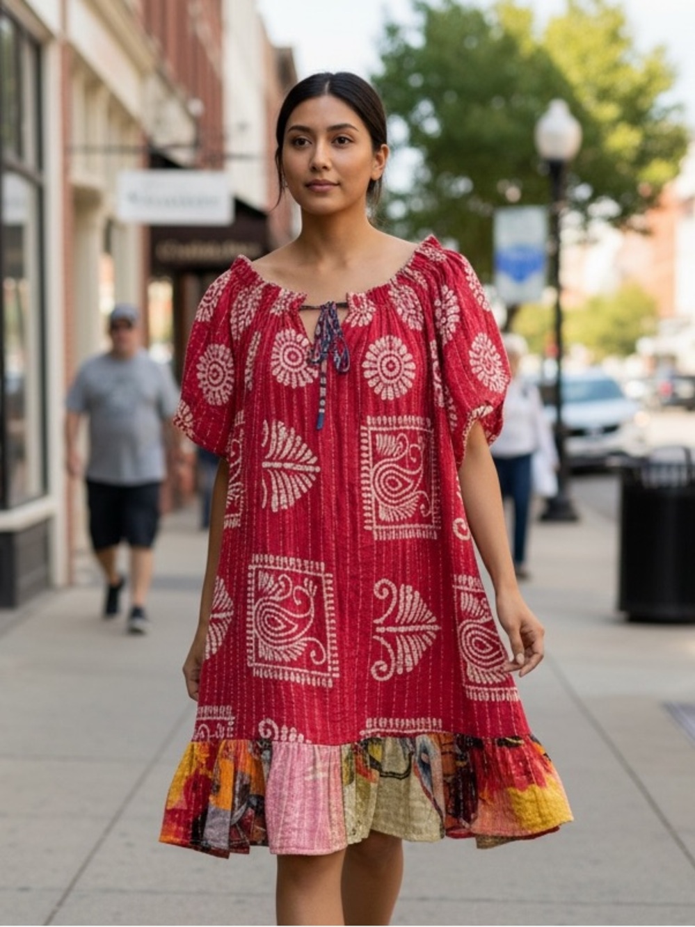 KANTHA MIDI DRESS Handmade One Size Fits Most Festival Boho Flowy Off Shoulder